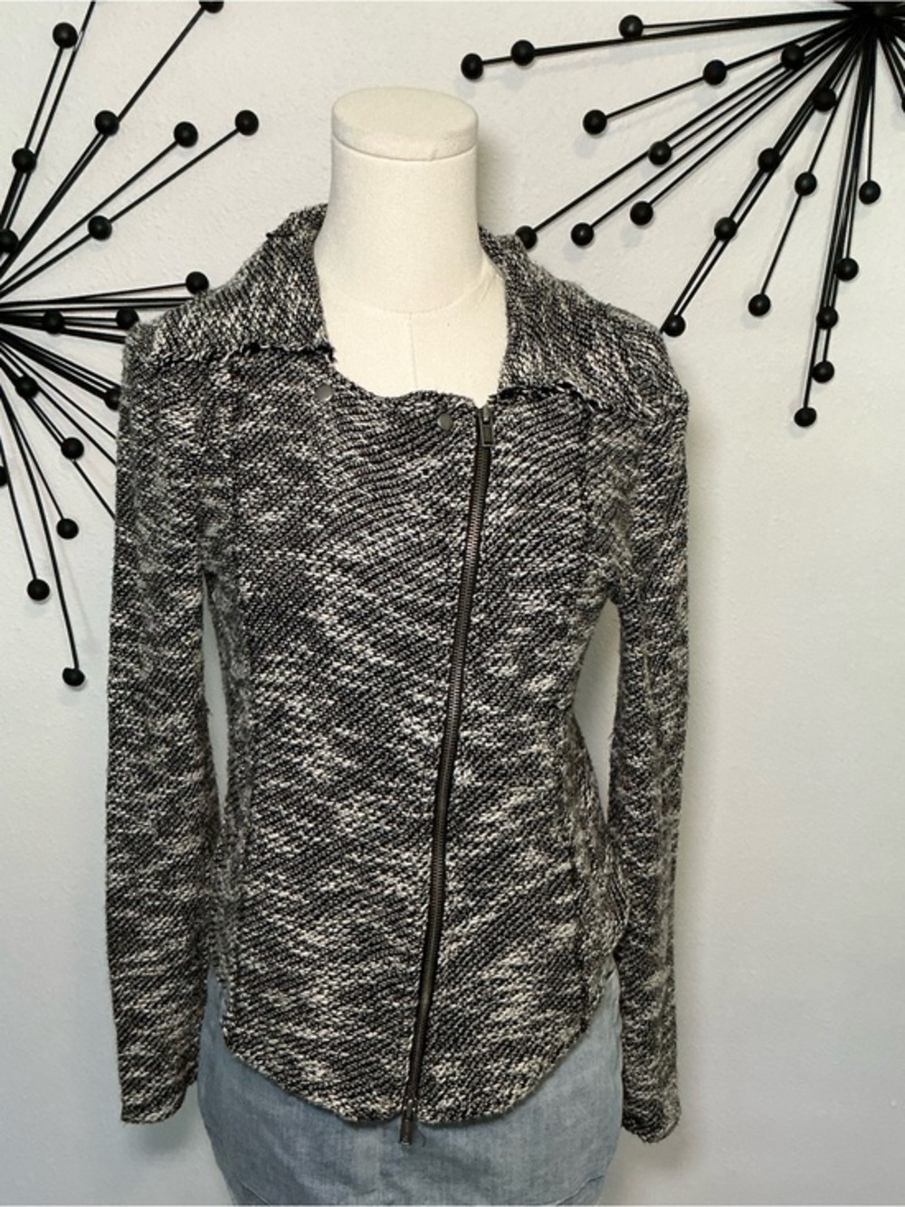 Saturday Sunday Marled Knit Moto Jacket Size Small